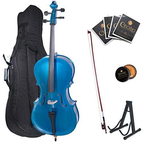 Cecilio- Musical Instrument for Beginners - 4/4 Full Size Cellos Kit with Bow Stand Bag - Stringed Music Instruments for School Orchestras Performances Blue