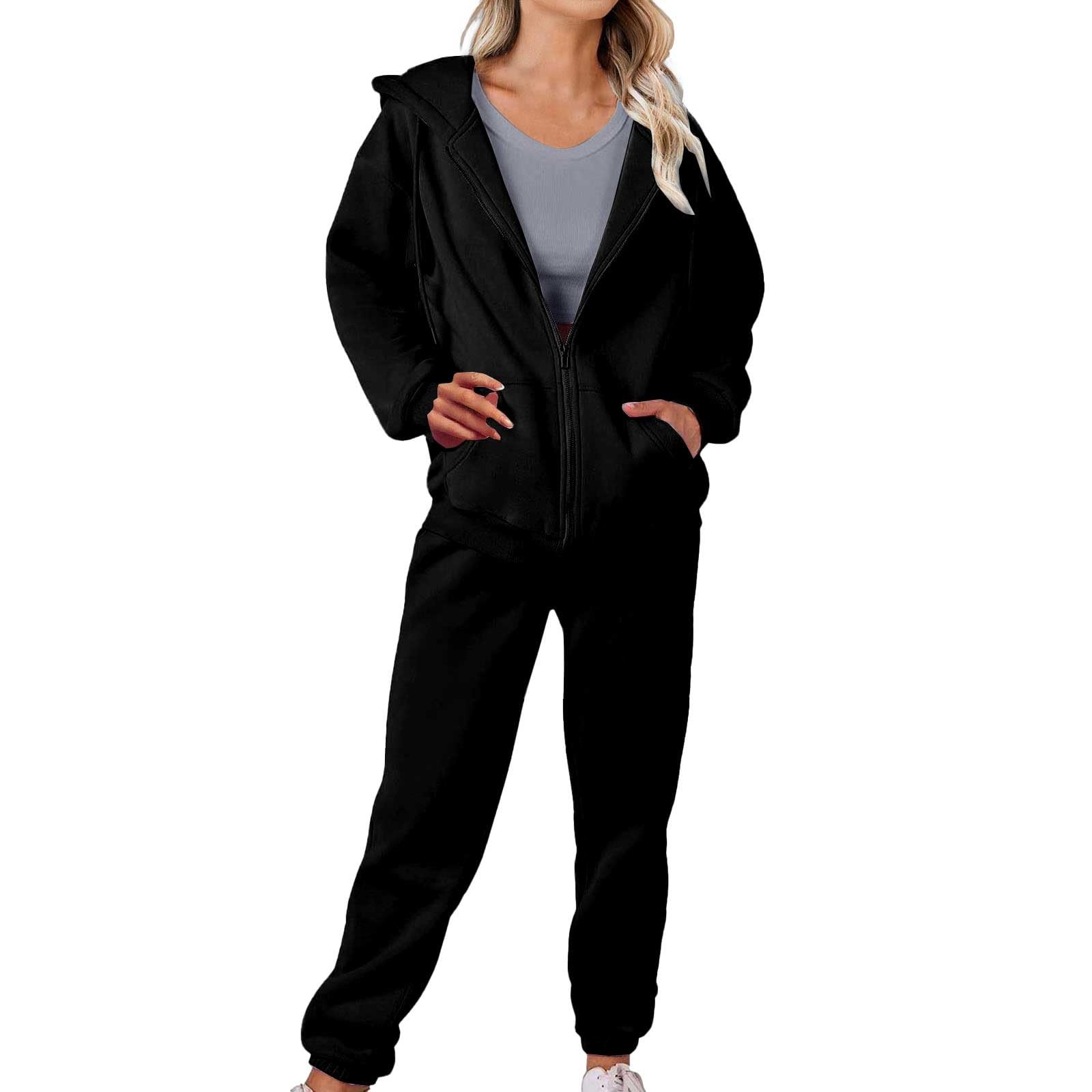 Generisch Tuta da jogging da donna, invernale, taglie grandi, per il tempo libero, casual, con chiusura lampo e tasche, giacca e coulisse, per sport, fitness, allenamento