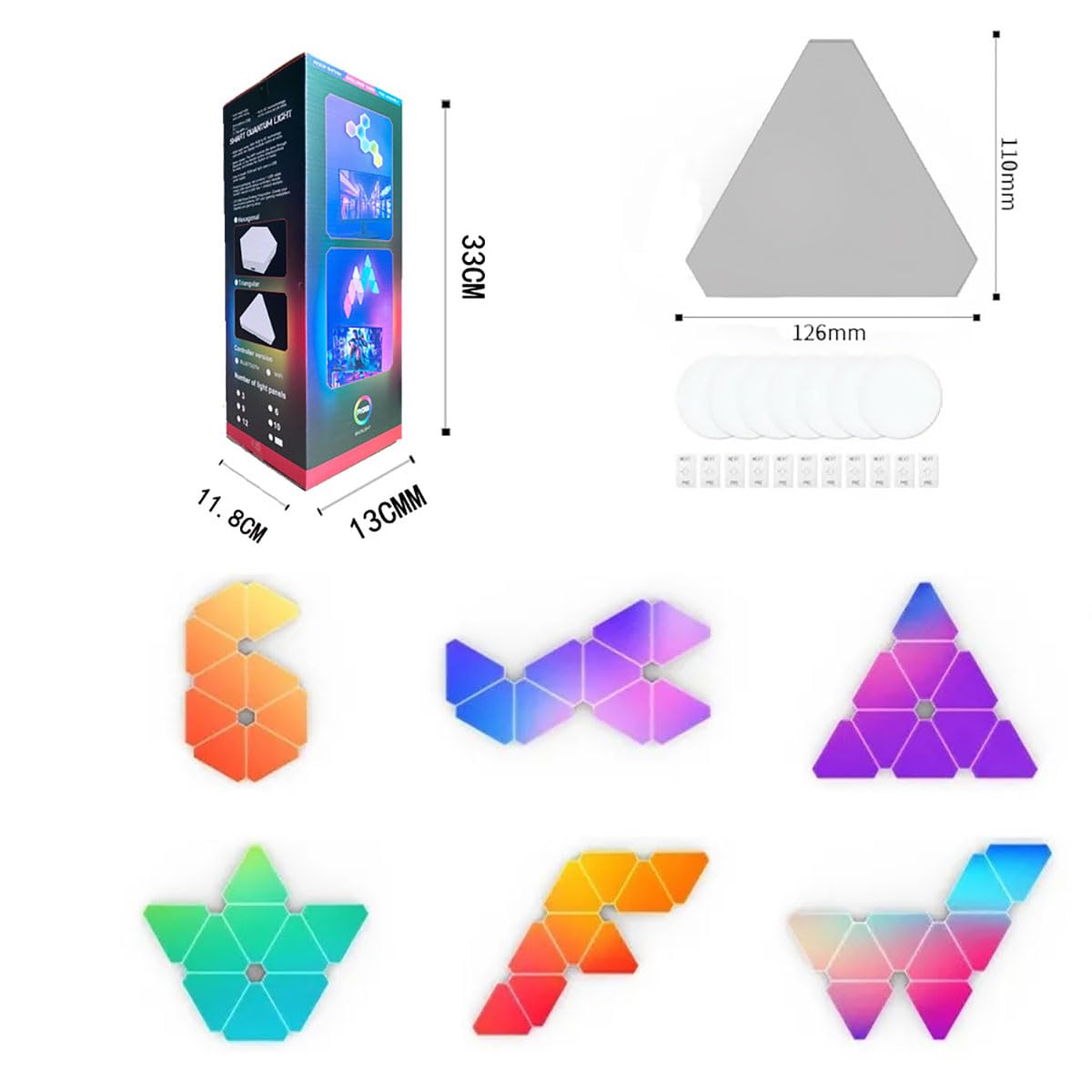 Trójkątne panele świetlne LED z synchronizacją muzyki i pilotem | Kinkiety do gier RGB, kontrola aplikacji, łączenie modułowe DIY, oświetlenie reagujące na dźwięk do wystroju(12PCS)