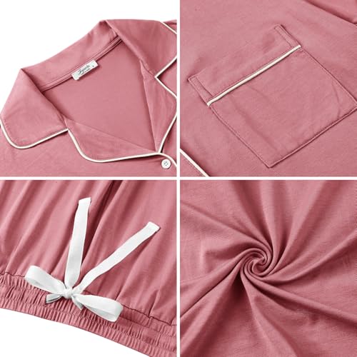 Image of Cherrydew Women's Bamboo Viscose Cooling Long Sleeve Button Up Pajama Set | Buttery-Soft Feel • Naturally Cool Comfort • Breathable Fabric • Relaxed Fit • Sleep & Lounge Ready