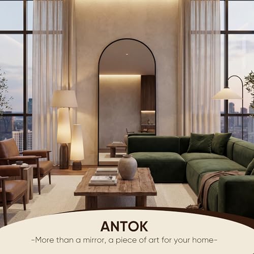 Image of Antok 56 inch x14 inch Arched Full Length Floor Mirror, Black Aluminum Frame, Free Standing /Wall Mount /Leaning for Bedroom, Living Room, Dressing Room