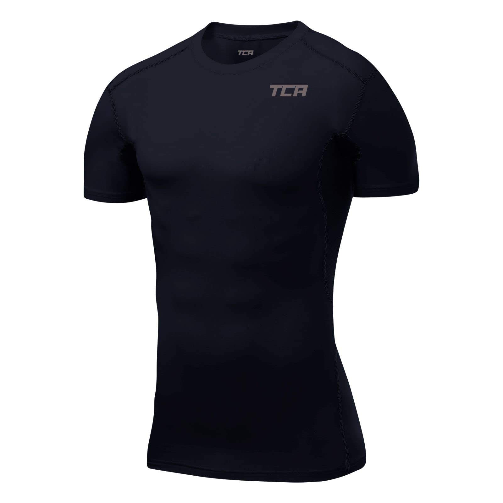 TCA Men's HyperFusion Compression Base Layer Top Short Sleeve Under Shirt - Navy Blazer, L