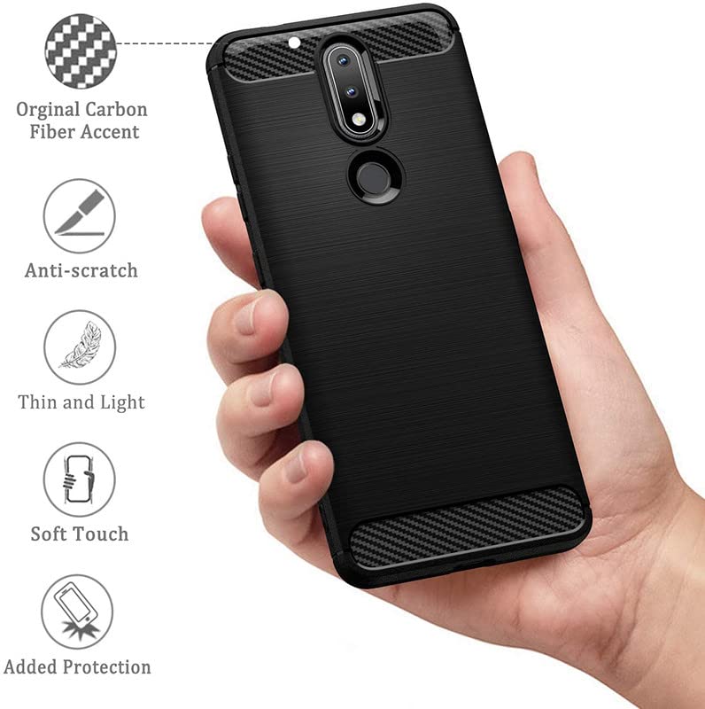 Image of NPRC Hybrid Ultra Slim Protective Case TPU Non-Slip Carbon Fiber Texture Shockproof Case Cover for Nokia 2.4 - Black