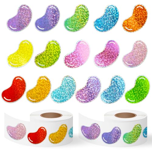 Image of Glitter Jelly Bean Sticker - 1000 Pcs Candy Sparkle Glitter Waterproof Vinyl Reusable Laptop Stickers Coloring Book Scrapbook Water Bottle Page Activity Pad Birthday Party Favors Skateboard
