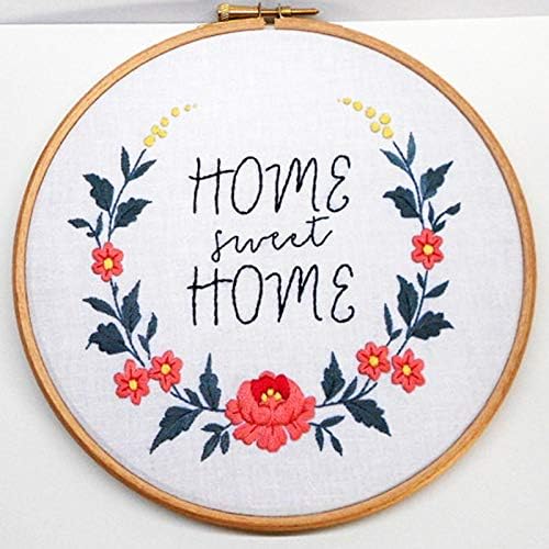 KHALEE Full Set of Hand-Made Embroidery Starter Kit, Cross Stitch Kits for Beginners Including Patterned Embroidery Cloth, Plastic Hoop,Color Floss,Tools Kit(Sweet Home,6 Inches in Diameter)