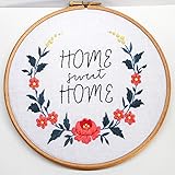 Khalee Full Set of Hand-Made Embroidery Starter Kit, Cross Stitch Kits for Beginners Including Patterned Embroidery Cloth, Plastic Hoop,Color Floss,Tools Kit(Sweet Home,6 Inches in Diameter)