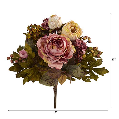 Nearly Natural 17In. Peony Artificial Flower Bouquet (Set Of 2) #TOP25