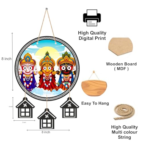 Image of Lord Jagannath Wall Hanging for Home Decor | Jagannath Puri Wooden Decorative Wall Art | Spiritual Mandir Decoration for Living Room, Pooja Room, Office | Indian Traditional Wall Decor, WH30