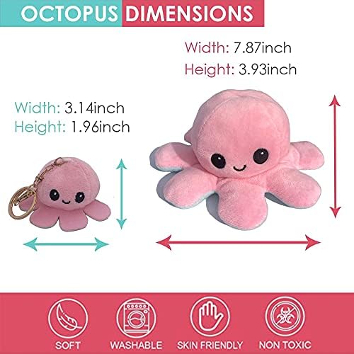 CROWNSTARS Cute Octopus Soft Baby Toys, Double-Sided Flip Reversible Octopus Plush Stuffed Animals Doll, Creative Toys Gifts for Kids/Boys/Girls/Friends With Reversible Octopus Keychain (Style 1)