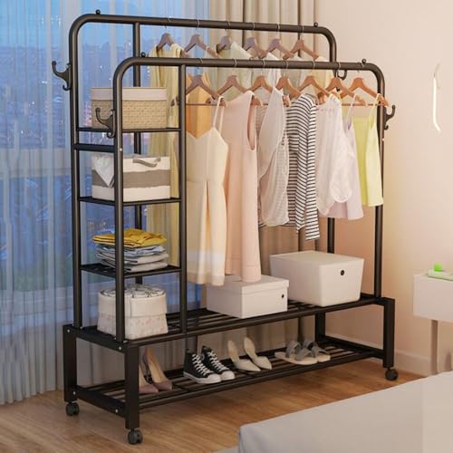 Porte-vêtements robuste en métal avec 4 étagères et crochets pour chambre