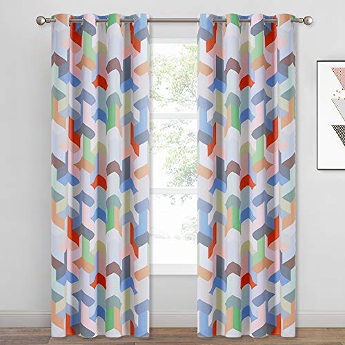 Kgorge Polygon Geometric Room Darkening Curtains, Pop Style Contrast Color Cube Window Drapes For Library/Study/Kids Room (52 Inches Wide X 84 Inches Long, 2 Panels, Bright Colors Collection) #TOP18