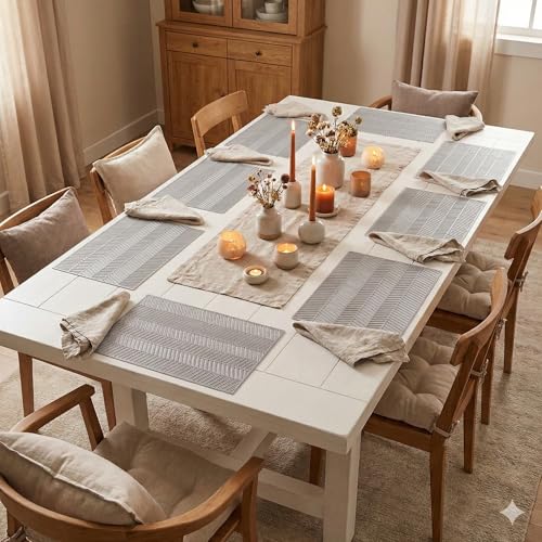Image of YELONA Placemats for Dining Table - Heat Resistant, Non-Slip & Washable PVC Vinyl Table Mats - Set of 8, 45 x 30 cm (Almond Beige)