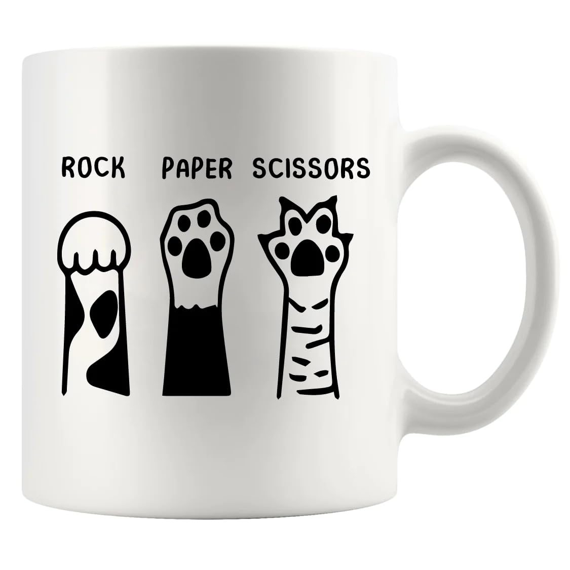 Rock Paper Scissors Cat Lover Gifts for Girlfriend Boyfriend Sister Brother Friend Pet Owner Mom Dad Cat Paw Ceramic Mug (White, 11 oz)