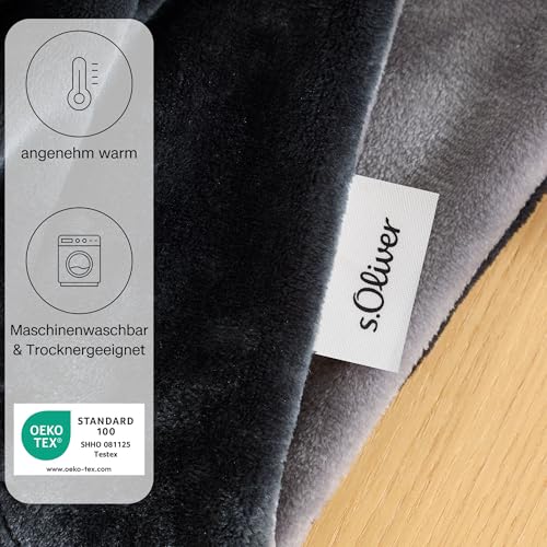 s.Oliver Doublesoft Kuscheldecke 150x200 - super kuschelig & warm, Polyesterflausch Decke dunkelgrau grau