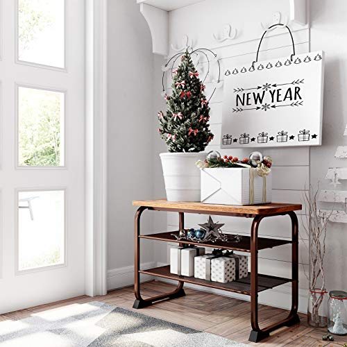 VASAGLE Industrial Shoe Bench Rack, 3-Tier Shoe Storage Shelf for Entryway Hallway Living Room, Wood Look Accent Furniture with Metal Frame, Easy Assembly