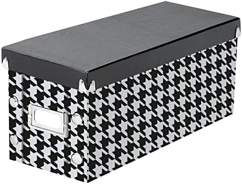 Snap-N-Store DVD Storage Box - Pack of 1 - Durable 6 x 8.2 x 16.5 Inch Movie Organizer - Disc Holder with Lid to Store up to 26 DVD Cases - ﻿Houndstooth