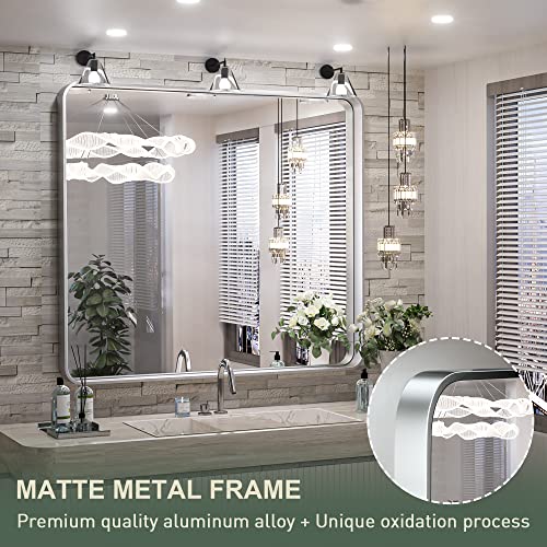 Tokeshimi 36 X 36 Inch Wall Mirror Brushed Silver Bathroom Vanity Mirror With Metal Frame Aluminum Alloy Soft Rounded Corner For Modern Farmhouse Wall Decor 1”Deep Set Design (Horizontal/Vertical) #TOP3