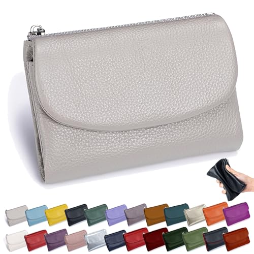 Joyfullygo Wallet, Joyfullygo Unisex Pebble Leather Wallet, 5.3in Short Genuine Leather Coin Card Holder, Rfid Small Women Leather Wallet with ID Cards Holder & Coin Purse for Ladies (20)