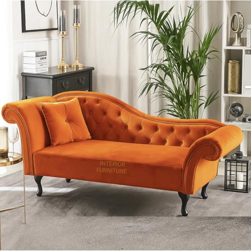 Image of Velvet Modern Chesterfield Chaise Lounge Couch 188 X 61 X 76 for Your Loving Space,(Orange, Standard)