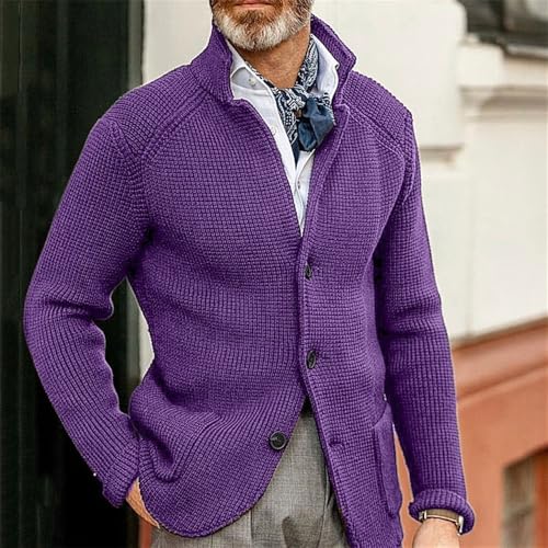 Casual Chunky Sweaters for Mens Knitted Cardigan Stand Collar Button Down Long Sleeve Knit Warm Tops2