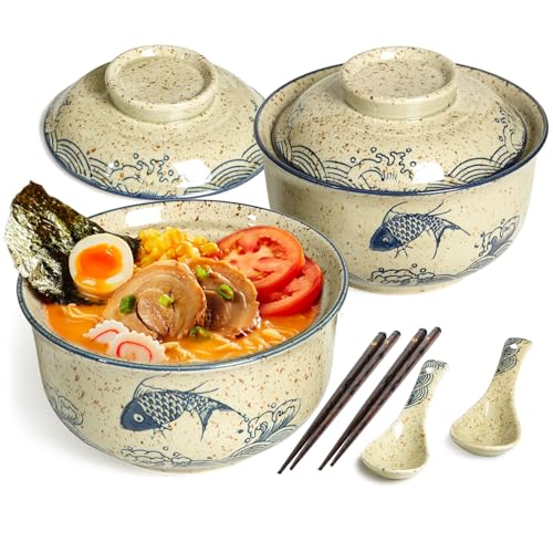 HLWDXno1 Ramen Schüssel Set aus Löffel und Essstäbchen, 2 x 800ml...