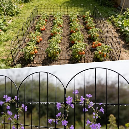 Thealyn Dekorativer Gartenzaun aus Metall (Gesamtlänge 4,5m, 10 Elemente 80cm H x 45cm B), Steckzaun ohne Graben, Wetterfester Grenzzaun für Außenbereich, Beeteinfassung, Rasenkante & Wegbegrenzung