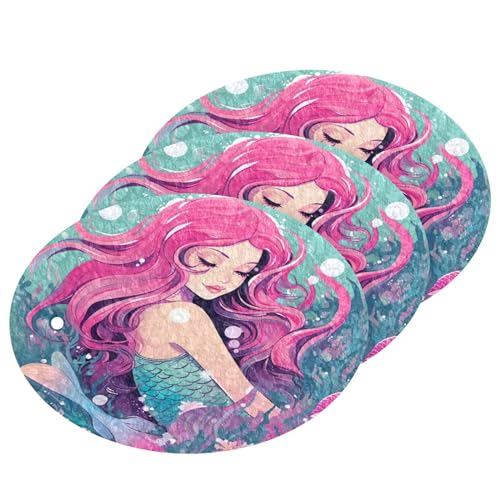 Coikll Cute Cartoon Mermaid Kitchen Sponges Cleaning Odor Free Non Scratch Dish Sponge for Cleaning Dishes Bathroom - 3 PCS