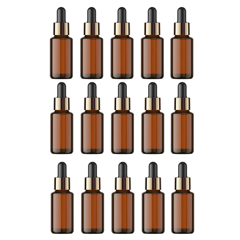 Tattvalogy Amber Color Round Empty Glass Bottle With Black Dropper | For Essential Oils , Diy Skin Care , Cosmetics, Bottle | Refillable Travel Size Cosmetic Container | Set of 15 pcs - 15 ml Each-image-47