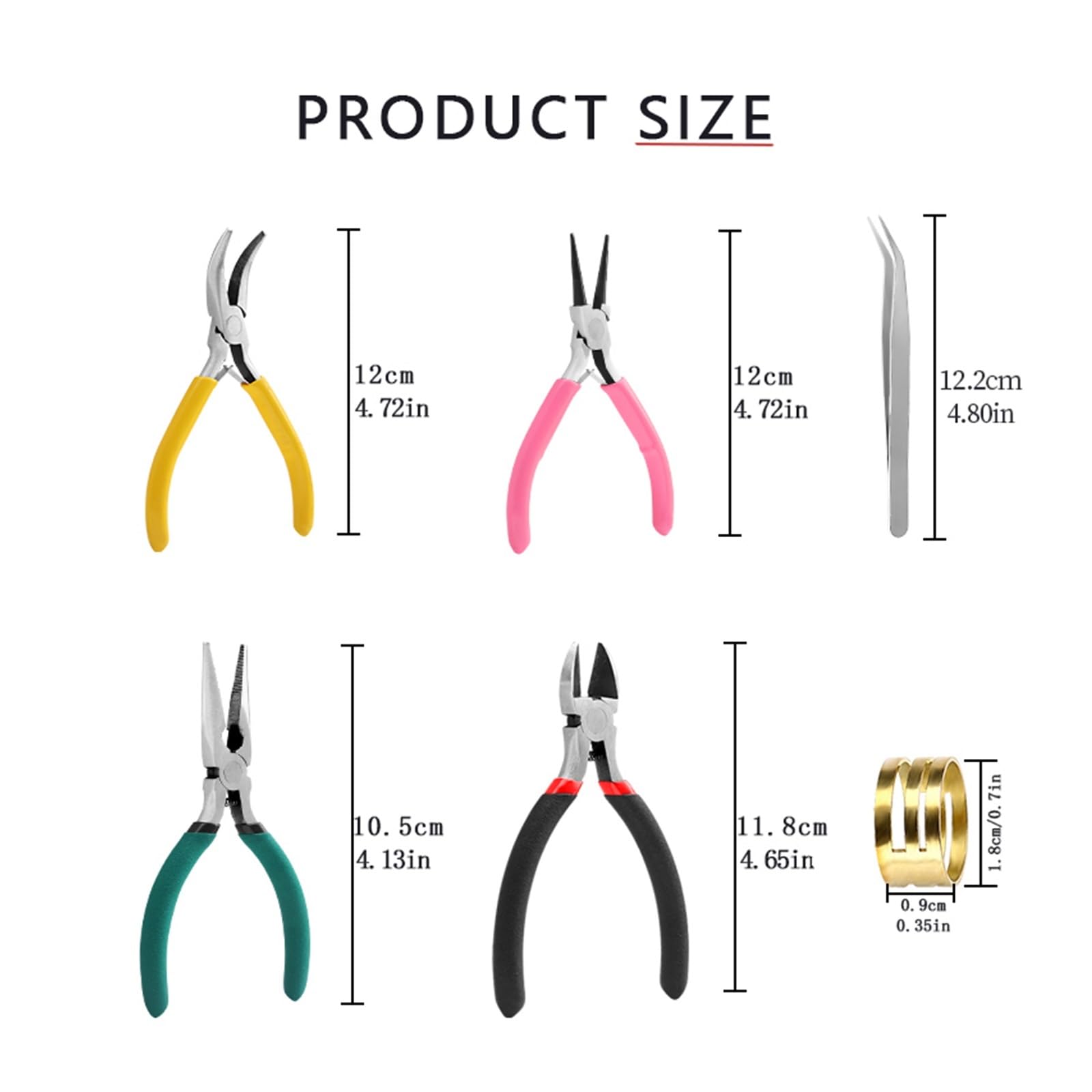 Ensemble de pinces pour bijouterie Kit d'outils for la fabrication de bijoux en métal : pince coupante, à bec rond coudé, kit for création et réparation Idéal for le bricolage(Yellow 4pcs)