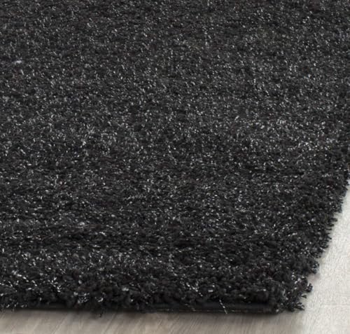 Image of FIASCO Shaggy Carpet Bedside Runner | 2 Inch Pile Height Back in Canvas for Bedroom, Kids Room, Guest Room | Area Rug Microfiber Soft Plush Fluffy Shaggy Carpet | 1.5x4 Feet Black