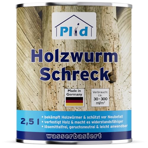 Plid Holzwurm-Schreck – Effektiver Holzschutz/Holzwürmer & Holzbohrkäfer | Tiefenwirksame Verfestigung & Prävention | Umweltfreundlich, farblos & einfach anzuwenden für Innen & Außen (2500ml)