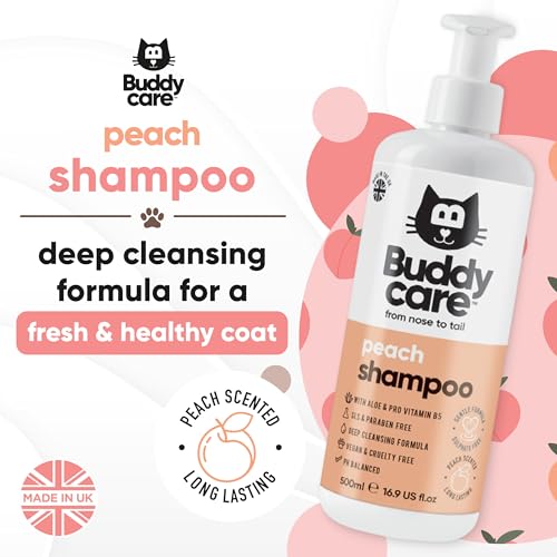 Buddycare Peach Cat Shampoo - Deep Cleansing Shampoo for Cats - Fruity Scented - with Aloe Vera and B5 (16.90oz)