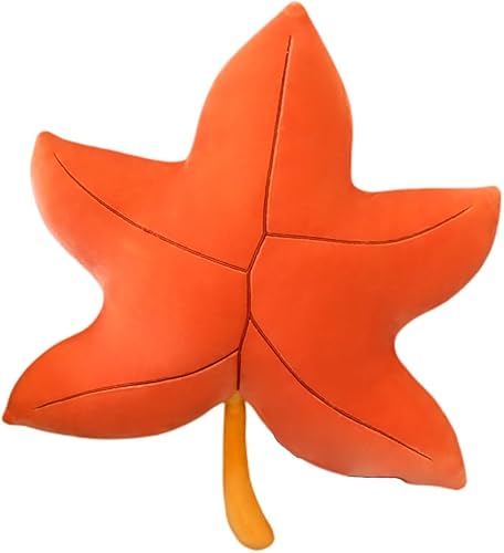 Almohada de felpa con forma de hoja de arce, almohada con forma de planta para dormitorio, decoración del hogar, 19.7 in, naranja