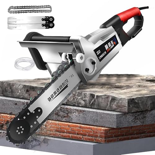 Dfdieratve Motosierra Eléctrica para Muros, con Profundidad de Corte de 35/48 cm, Equipo Industrial para Cortar Hormigón con Bomba de Agua, 2 Cadenas para Granito, Hormigón y Piedra 480mm/18.9in