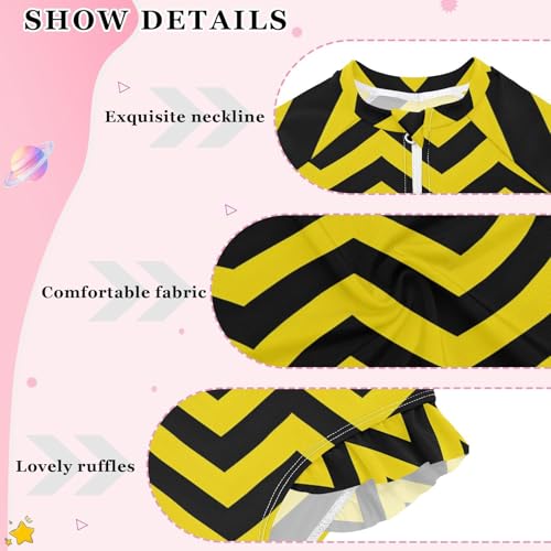 Girls One Piece Swimsuits Long Sleeve Swimsuit Zipper Bathing Suits Yellow Black Chevron3