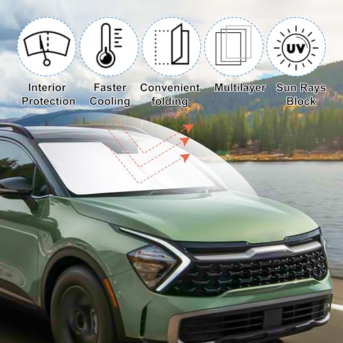 Image of Windshield Sun Shade Custom Fit for 2023 2024 2025 2026 Kia Sportage Accessories Foldable Sunshade Sun Blocker Protect Car from Sun Rays & Heat Damage Keep Your Car Cooler
