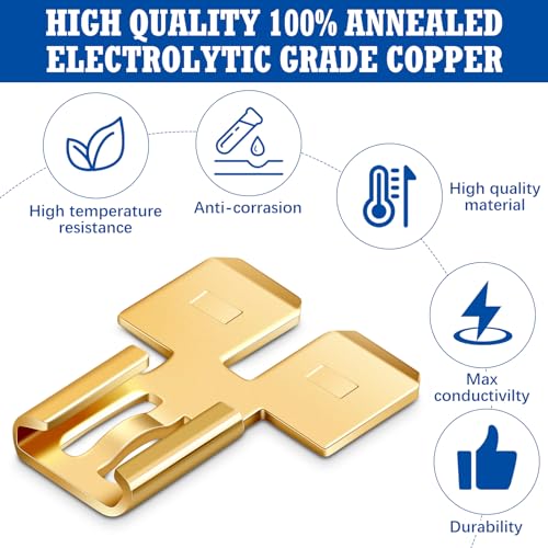 Tandefio CLO-TANDEFIO-0820 25 Pcs Double Piggyback Spade Connector Quick Disconnect Electrical 2 Way Wire Terminals Adapter Non Insulated Male Single Female Tab Slip Brass Automotive Double Spade Connector 1/4 Inch Tab thumb #2
