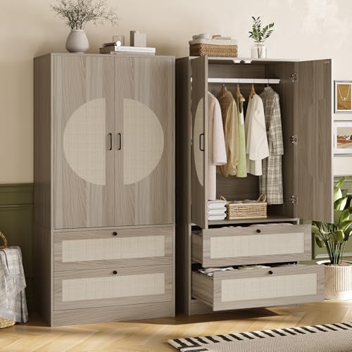 Maupvit Modern Boho Wardrobe Closet wiht 2 Drawers, 65
