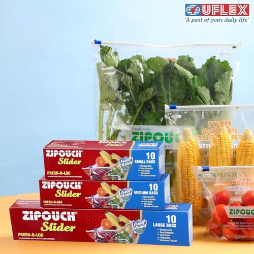 Image of Zip Lock Bag with Slider | Assorted Pack of 3 (10 Small + 10 Medium + 10 Large) | Ziplock Bags for Fridge & Travel Packing | Zipper Pouch & Zip Lock Covers for Food, Vegetables & Kitchen