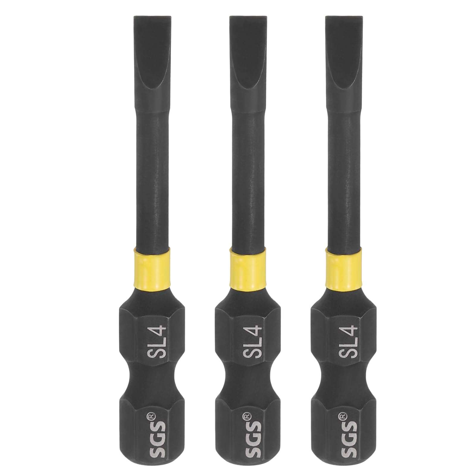 sourcing map 3 Pcs SL4 Slotted Impact Screwdriver Bits 4mm Slotted Tip 1/4" Hex Shank 50mm (2") Long Magnetic Flat Head Screw Driver Drill Bits Phosphated S2 Steel for Electric Power Tool