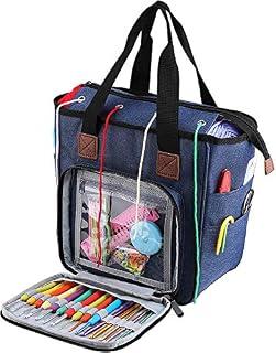 JOZEA Yarn Storage Portable Bag, Normal Capacity Knitting Projects Organizer for Yarns, Crochet Hooks, Knitting Needles (Blue)