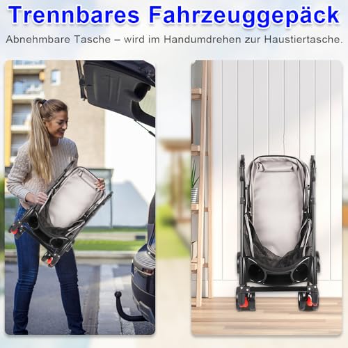 Homewell Klappbarer Haustierwagen mit Getränkehalter, Hundewagen & Katzenwagen, Leicht & Bequem mit Sicherheitsgurt, Atmungsaktiv, Stauraum, bis 20kg (Weiß)