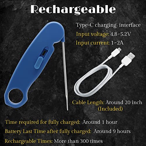Brapilot Meat Thermometer Rechargeable For Cooking - 3~4S Instant Read Candy Cooking Food Thermometer, Led Display, Temperature Calibration Waterproof For Oil Deep Fry Bbq Grill Smoker (Blue) #TOP1