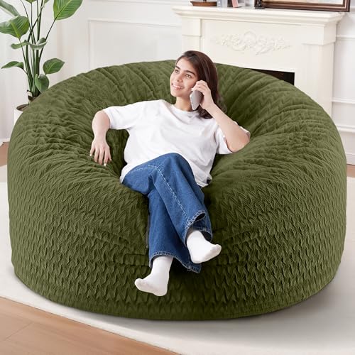 Image of 6FT Bean Bag Chair,Giant Bean Bag Chairs for Adults,Big Bean Bags with Memory Foam Filled, Large Beanbag Chairs with Chevron Plush Cover-Green