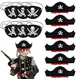 Sprinlot Piraten Zubehör, 6 Piratenhut Kinder, 6 Augenklappe Pirat, Filz Augenmaske Schädel Piraten Hut Accessoires, Piraten Kostüm für Kindergeburtstag Halloween Maskerade Karneval