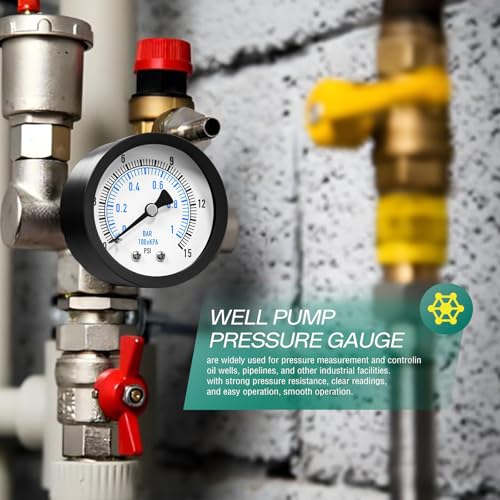 Image of 0-15PSI Well Pump Pressure Gauge 2 inch Dial Size, 1 /8 inch NPT Back Mount, 3-2-3% Accuracy, for Tube, Water Pump, Gas, Liquid, Pressure Test