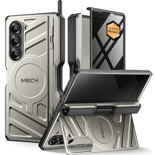 Tongate für Samsung Galaxy Z Fold 6 Hülle mit Privatsphäre Displayschutz, [Kompatibel mit MagSafe][Anti Spy] Stoßfest Z6 Handyhülle, Integrierter Ständer und Gürtelclip und S Pen Halterung, Tigrau