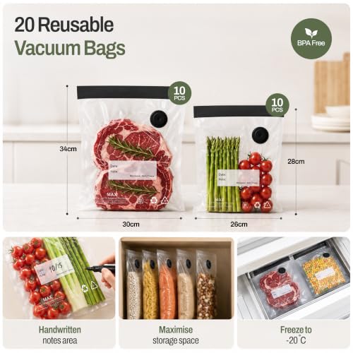 YUHNI Handheld Vacuum Sealer, Compact Vacuum Sealer for Food, Cordless Food Storage Vacuum Sealer + 20 Reusable bags, Preserves Food Freshness, Reduces Waste, Hand Held Rechargeable Food Saver by YUHNI - Used condition - Image 6