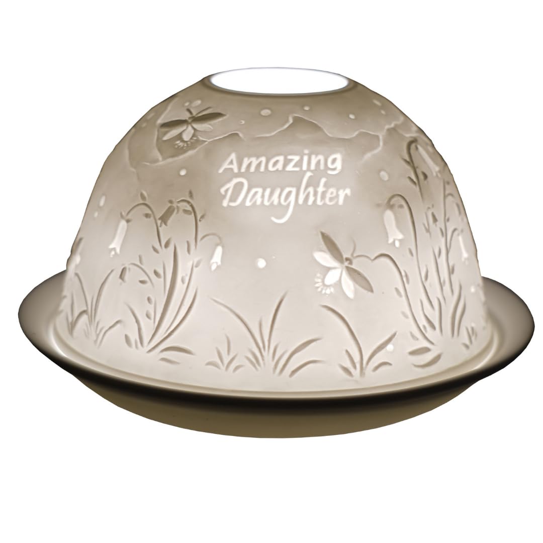 Cello White Porcelain Tealight Holder Dome - Amazing Daughter Design With 3D Projection Image & Message Scented Unscented Led Candle Wax Warmer Daughter Gifts Ornament Bedroom Home Birthday Present From Dad