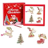 4 PCS Christmas Pins and Brooches Set - Christmas Decorations and Gifts Including Xmas Tree Reindeer Angel and Santa Shoes Ornaments - Colorful Rhinestones for Women